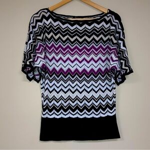 White House Black Market Chevron Knit Sweater Shirt Womens Medium Zig Zag SUmmer